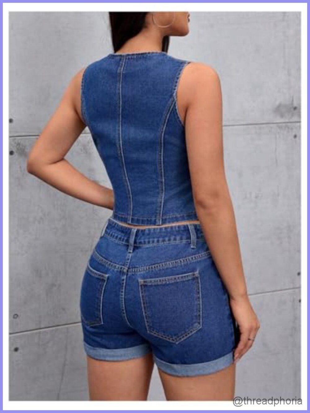 Sleeveless Denim Vest with Cherry Embroidery Button Down V Neck Fitted Y2K - Picture 2 of 3